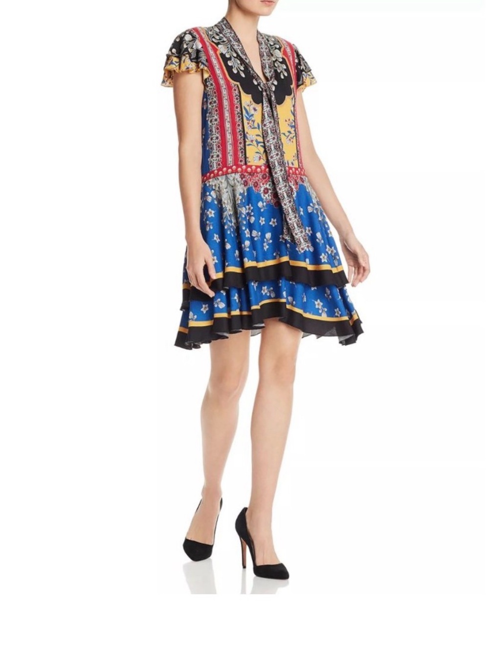 Alice + Olivia moore flutter-sleeve tie-neck dress